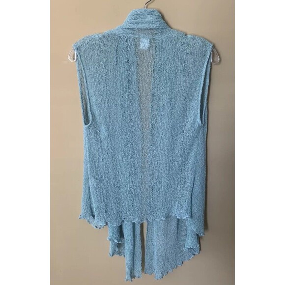 Sea & Sand Sleeveless Cardigan Top Medium Mesh Netting Aqua Blue Scarf Front B1 - Picture 2 of 5